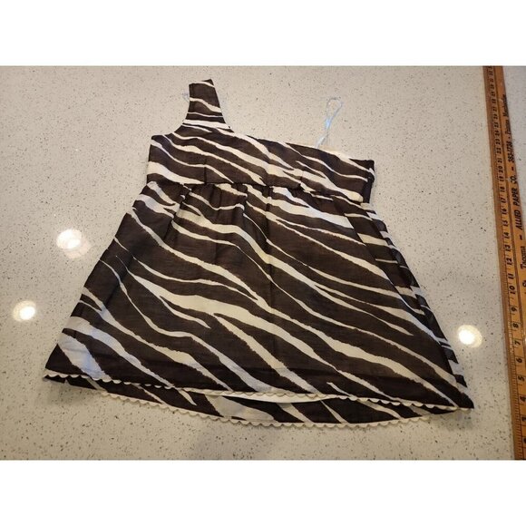 kate spade Brown Zebra One Shoulder Shirt Top Size 8 - Picture 9 of 10